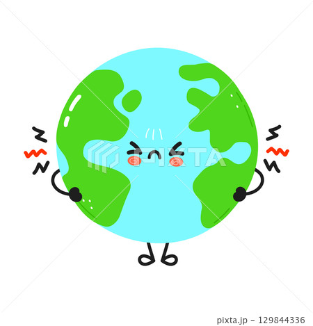A cartoon Earth character looking stressed and sad about environmental issues. A cartoon Earth character looking stressed and sad about environmental issues. 129844336