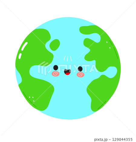 A cheerful cartoon Earth with a cute face, radiating positivity and joy. A cheerful cartoon Earth with a cute face, radiating positivity and joy. 129844355