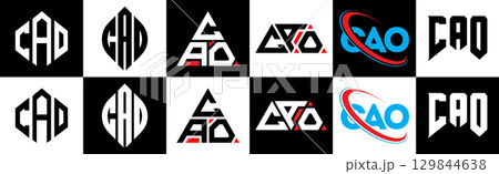 CAO letter logo design in six style. CAO polygon, circle, triangle, hexagon, flat and simple style with black and white color variation letter logo set in one artboard. CAO minimalist and classic logo CAO letter logo design in six style. CAO polygon, circle, triangle, hexagon, flat and simple style with black and white color variation letter logo set in one artboard. CAO minimalist and classic logo 129844638
