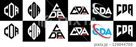 CDA letter logo design in six style. CDA polygon, circle, triangle, hexagon, flat and simple style with black and white color variation letter logo set in one artboard. CDA minimalist and classic logo CDA letter logo design in six style. CDA polygon, circle, triangle, hexagon, flat and simple style with black and white color variation letter logo set in one artboard. CDA minimalist and classic logo 129844708