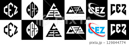 CEZ letter logo design in six style. CEZ polygon, circle, triangle, hexagon, flat and simple style with black and white color variation letter logo set in one artboard. CEZ minimalist and classic logo CEZ letter logo design in six style. CEZ polygon, circle, triangle, hexagon, flat and simple style with black and white color variation letter logo set in one artboard. CEZ minimalist and classic logo 129844774