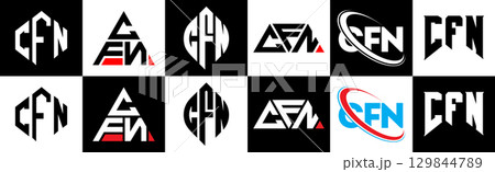 CFN letter logo design in six style. CFN polygon, circle, triangle, hexagon, flat and simple style with black and white color variation letter logo set in one artboard. CFN minimalist and classic logo CFN letter logo design in six style. CFN polygon, circle, triangle, hexagon, flat and simple style with black and white color variation letter logo set in one artboard. CFN minimalist and classic logo 129844789