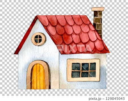 house, cute watercolor drawing. illustration for kids, cartoon house, cute watercolor drawing. illustration for kids, cartoon 129845043