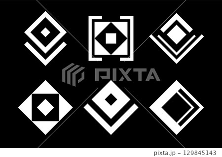 Abstract Geometric Elements in Square Shape for Logo Designs on Black Background. 129845143