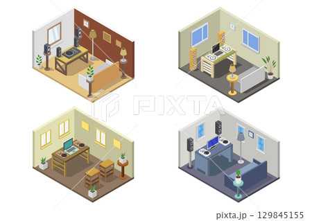 Isometric DJ room Isometric DJ room 129845155
