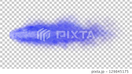 Thick blue exhaust smoke cloud trail isolated from aircraft or vehicle with combustion engine 129845175