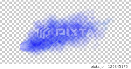 Thick blue exhaust smoke cloud trail isolated from aircraft or vehicle with combustion engine 129845176