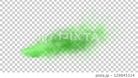 Thick green exhaust smoke cloud trail isolated from aircraft or vehicle with combustion engine 129845314
