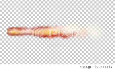 Transparent realistic fire smoke car or rocket. Isolated. White red missile or bullet trail. Space rocket launch trail. Jet aircraft track. Fire burst, explosion. Png  129845315