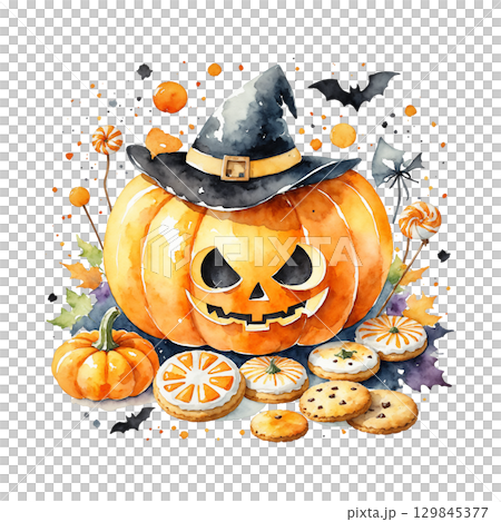 Halloween pumpkin and candy 129845377