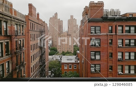 A view of urban architecture, classic apartment buildings, and city skyline 129846085