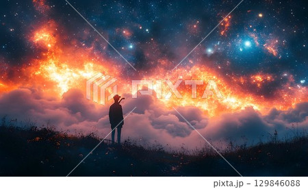 Silhouette Gazing at Cosmic Sky: An Emotional Connection to the Universe 129846088