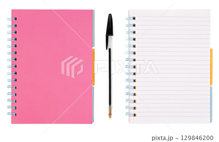 lined notebook with pen isolated on white background lined notebook with pen isolated on white background 129846200