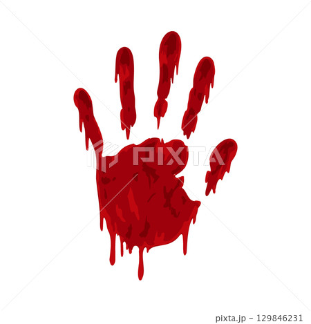 Realistic horror handprint with red dripping blood effect. Crime or Halloween themed vector 129846231