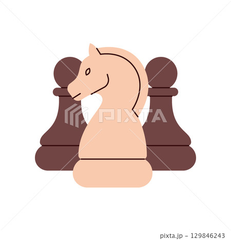 Elegant chess illustration with a knight and two pawns symbolizing tactical depth and strategic planning 129846243