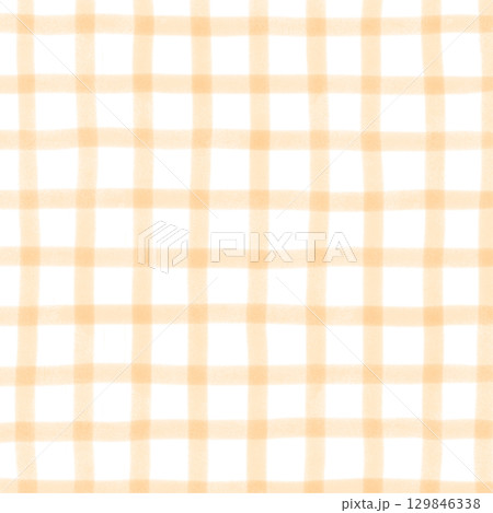 Orange White Plaid Gingham Madras Check Hand Drawn Background Pattern Overlay 129846338
