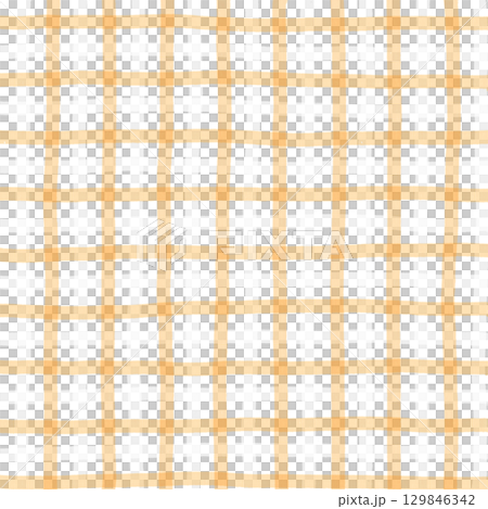 Orange White Plaid Gingham Madras Check Hand Drawn Background Pattern Overlay 129846342