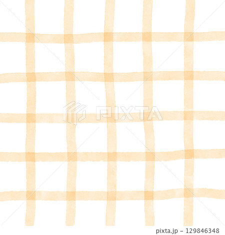 Orange White Plaid Gingham Madras Check Hand Drawn Background Pattern Overlay 129846348