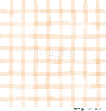 Orange White Plaid Gingham Madras Check Hand Drawn Background Pattern Overlay 129846349