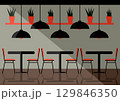 stylish cafe interior, partially lit from window 129846350