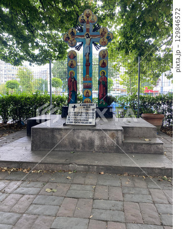 Orthodox cross in a park in Bucharest, Romania 129846572
