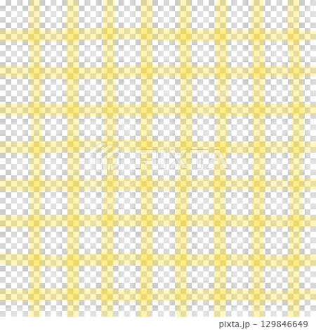 Yellow White Plaid Gingham Madras Check Hand Drawn Background Pattern Overlay 129846649
