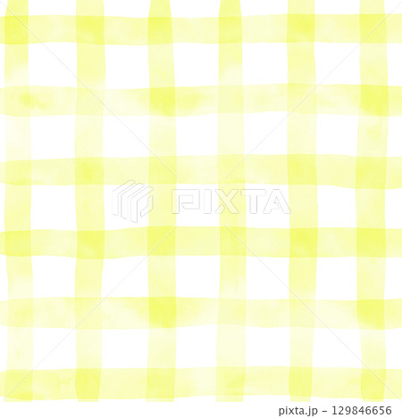 Yellow White Plaid Gingham Madras Check Hand Drawn Background Pattern Overlay 129846656
