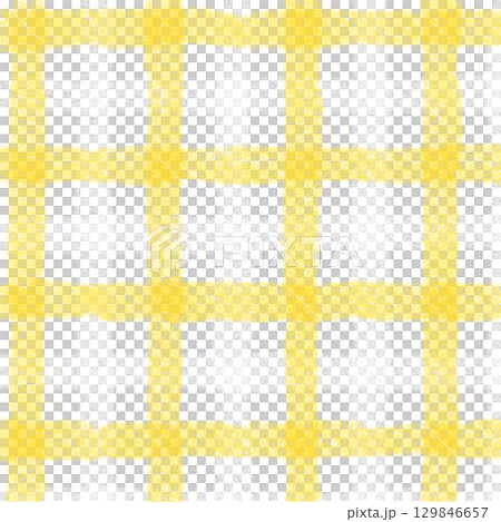 Yellow White Plaid Gingham Madras Check Hand Drawn Background Pattern Overlay 129846657