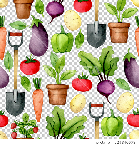 seamless watercolor pattern with farm vegetables. children illustration, cartoon seamless watercolor pattern with farm vegetables. children illustration, cartoon 129846678