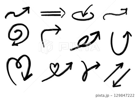 手書き風ラフ矢印セット/黒/PNG透過 手書き風ラフ矢印セット/黒/PNG透過 129847222