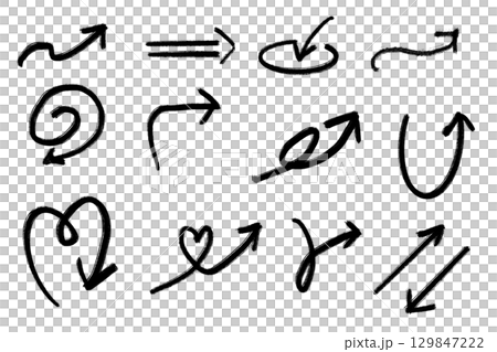 手書き風ラフ矢印セット/黒/PNG透過 手書き風ラフ矢印セット/黒/PNG透過 129847222