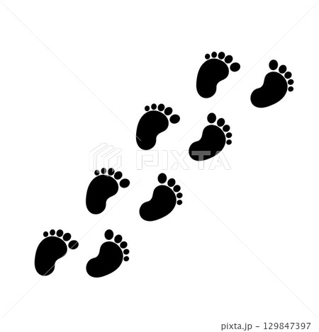 Black baby's prints footpath. Kids feet footprints silhouette. Childhood or baby shower theme. Black baby's prints footpath. Kids feet footprints silhouette. Childhood or baby shower theme. 129847397