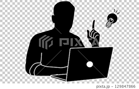 一名男子在使用筆記型電腦時產生創意的輪廓 129847866
