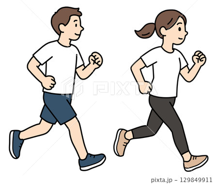 ジョギングをする男女「AI生成画像」 ジョギングをする男女「AI生成画像」 129849911