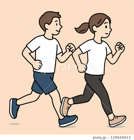 ジョギングをする男女「AI生成画像」 129849913