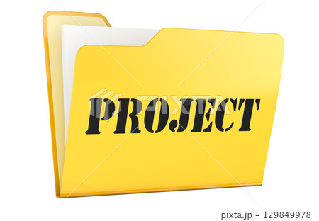 Project, yellow folder with documents. 3D rendering 129849978