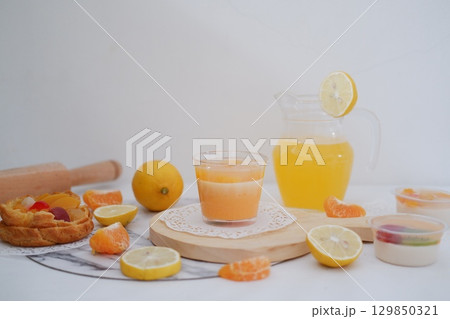 Tropical Fruit Dessert in Soft Pastel Setting Tropical Fruit Dessert in Soft Pastel Setting 129850321
