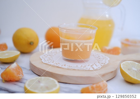 Tropical Fruit Dessert in Soft Pastel Setting Tropical Fruit Dessert in Soft Pastel Setting 129850352