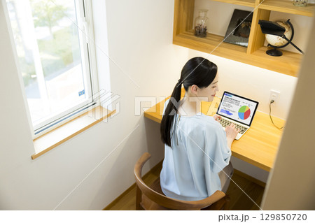 リモートワークをする女性 リモートワークをする女性 129850720