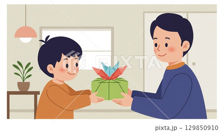 最高の瞬間！息子から母親へ贈るプレゼント 129850910