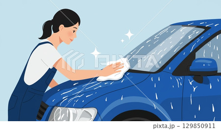 最高の輝きを！愛車を磨く男性 129850911