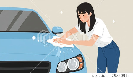 最高の輝きを！愛車を磨く女性 129850912