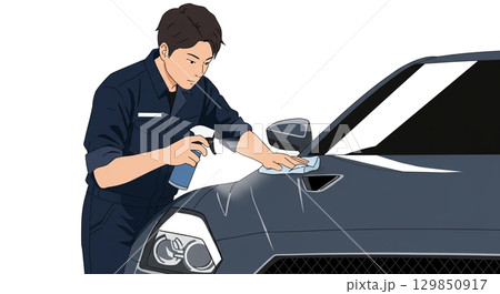 最高の輝きを!愛車を磨くプロの男性作業員 最高の輝きを!愛車を磨くプロの男性作業員 129850917