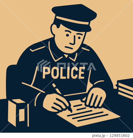 書類仕事をする警察官「AI生成画像」 129851602