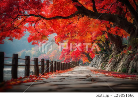 日本の秋の絶景・鮮やかな紅葉 129851666