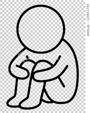 AI-generated image of a stick figure hugging its knees 129851784
