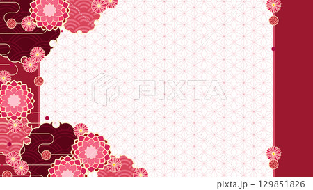 秋の菊花と和柄のオシャレな背景 129851826