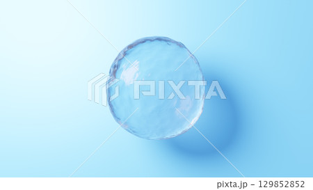 水色背景に浮かぶ水の球体。水滴。3D(横長) 水色背景に浮かぶ水の球体。水滴。3D(横長) 129852852