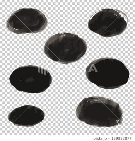 用畫筆繪製的橢圓形墨水紋理集水墨畫風格的日式背景材料 129852877