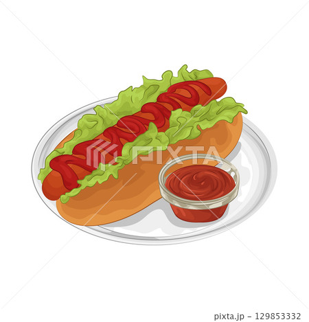 Illustration of Hotdog with Sauce 129853332